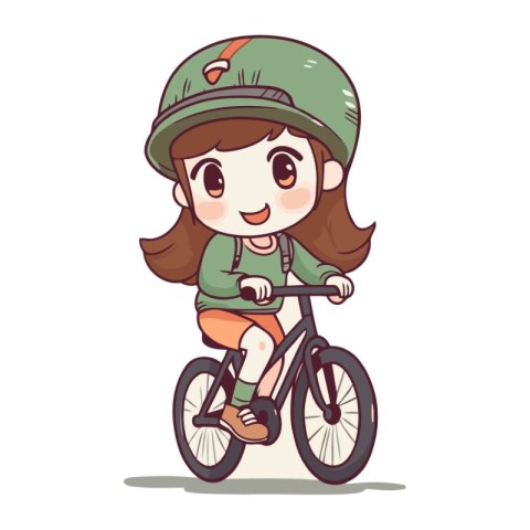 Cartoon girl riding a bike isolated on white background. Vector