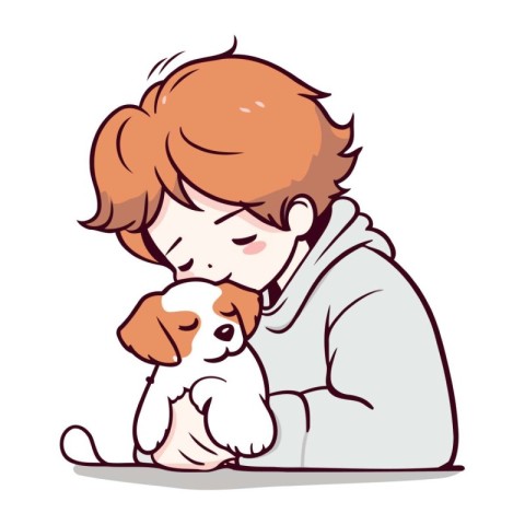 Illustration of a Girl Hugging a Puppy on White Background