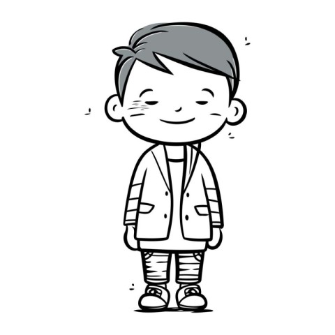 Cartoon friendly boy in coat. Vector clip art illustration for c