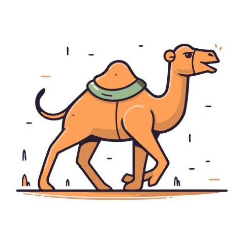 Camel vector illustration in flat style. Cute cartoon camel stan