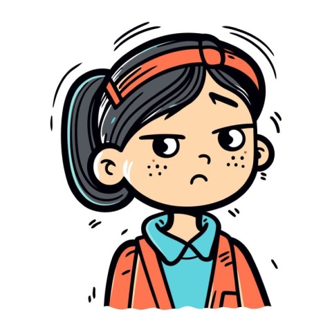 Angry girl. Vector illustration on white background. Cartoon sty