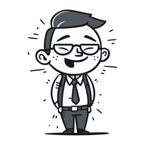 Cartoon illustration of a happy businessman wearing eyeglasses a