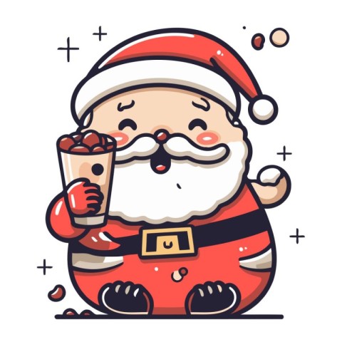 Cute Santa Claus with a cup of coffee. Vector illustration.