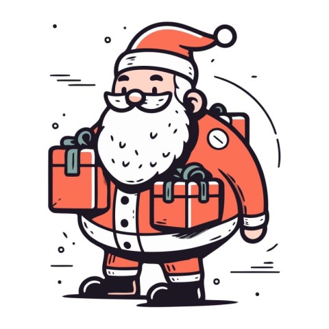 Santa Claus with gifts. Vector illustration of Santa Claus with