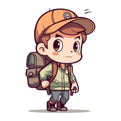 Cute little boy with backpack. Vector illustration in cartoon st