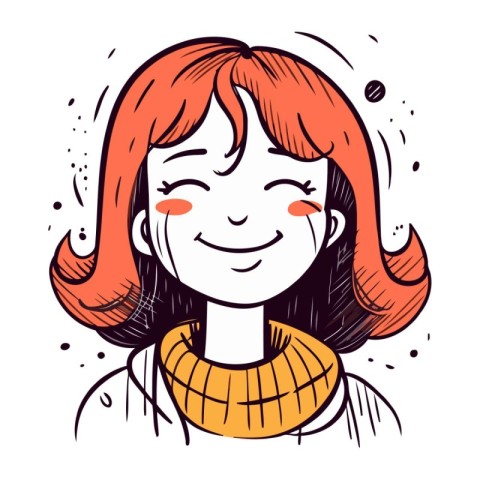 Smiling girl with red hair. Vector illustration in sketch style.