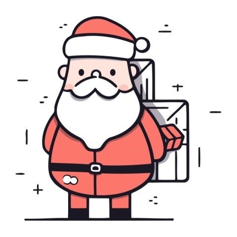 Santa Claus holding letter. Vector illustration in line art styl