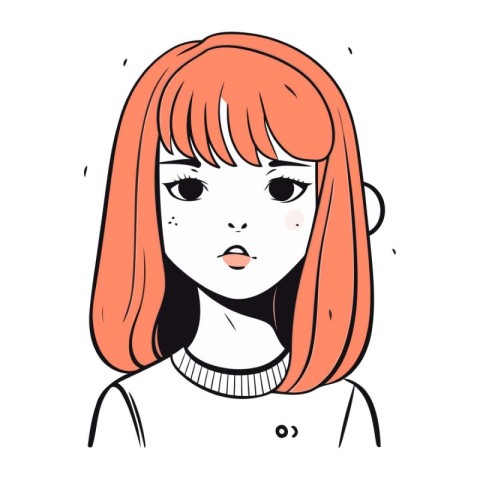 Cute anime girl with red hair. Vector illustration in sketch sty