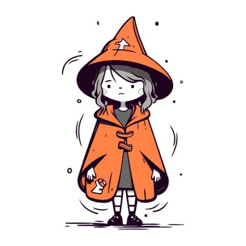 Cute little girl in a witch costume. Vector illustration in cart