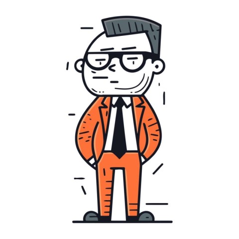 Businessman with glasses and suit. Vector line art cartoon illus