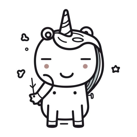 Cute unicorn vector illustration in doodle style. Cute cartoon u