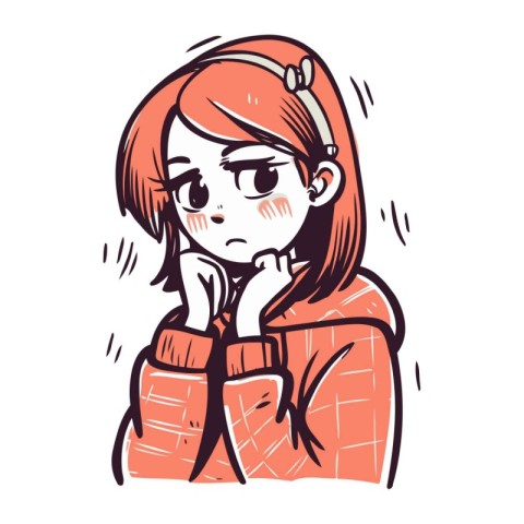 Illustration of a cute red haired girl in a coat.