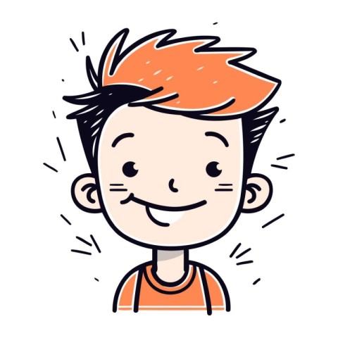 Smiling boy with red hair. Cartoon character. Vector illustratio