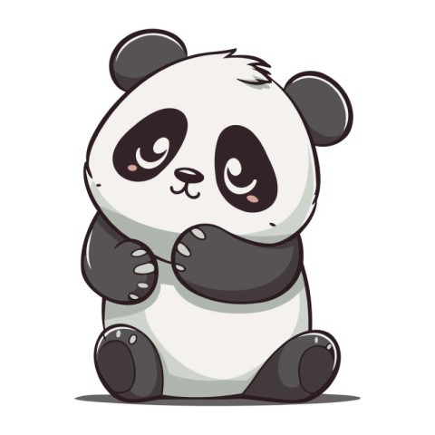 Cute cartoon panda sitting on white background. Vector illustrat