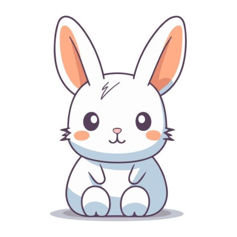 Cute cartoon rabbit sitting on white background. Vector illustra