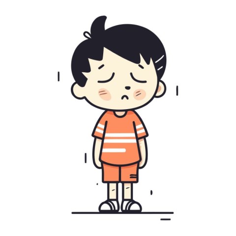 Cute little boy crying. Vector illustration in flat line style.