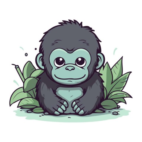 illustration of a cute gorilla sitting in the jungle. vector ill