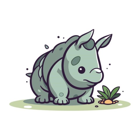 Cute cartoon rhinoceros. Vector illustration isolated on white b