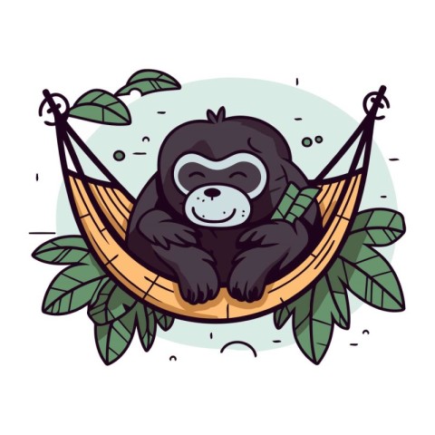 Cute monkey in a hammock. Hand drawn vector illustration.