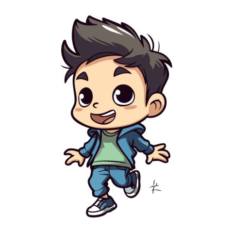 Illustration of a Cute Boy Running in a Blue Clothes