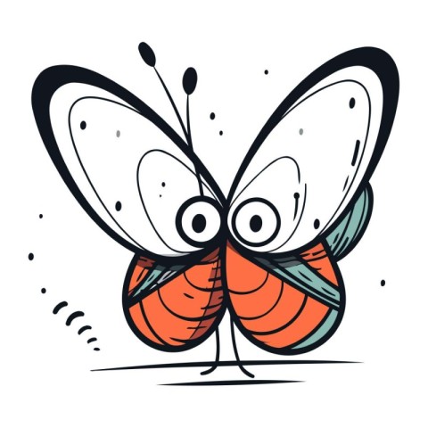 Vector illustration of cute cartoon butterfly. Hand drawn doodle