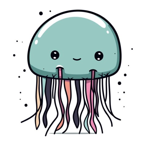 Cute cartoon jellyfish. Vector illustration. Isolated on white b