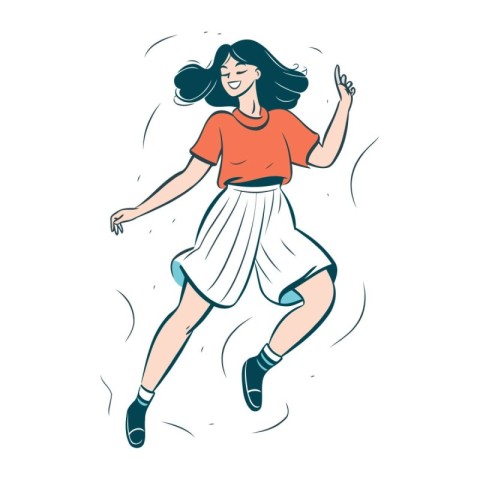 Vector illustration of a happy young woman jumping. Hand drawn s