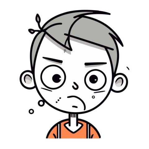 Sad boy cartoon vector illustration. Cute sad boy with facial ex