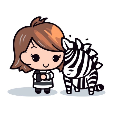 Cute Girl with Zebra Vector Illustration. Cute Cartoon Character