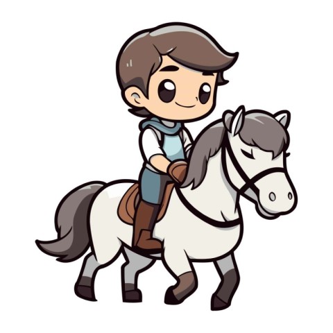 Cute boy riding a horse on white background. Vector illustration