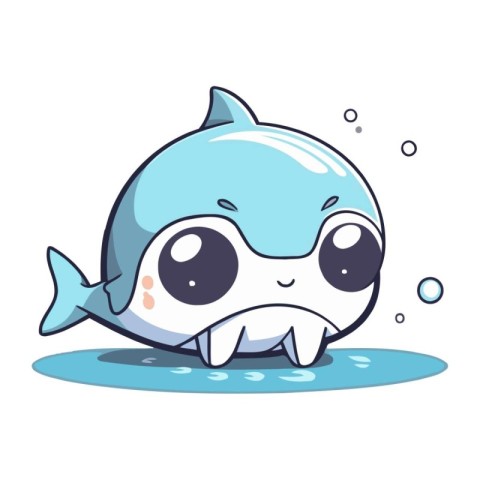 Cute cartoon shark with big eyes. Vector illustration isolated o