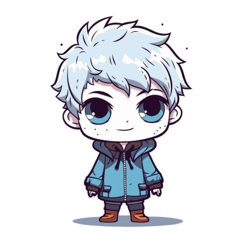 Cute little boy with blue eyes in winter clothes. Vector illustr