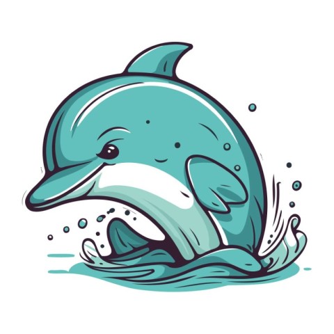 Cartoon dolphin in water. Vector illustration of a cartoon dolph