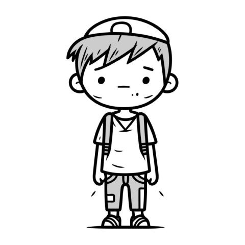 Illustration of a Boy Wearing a Cap and T Shirt