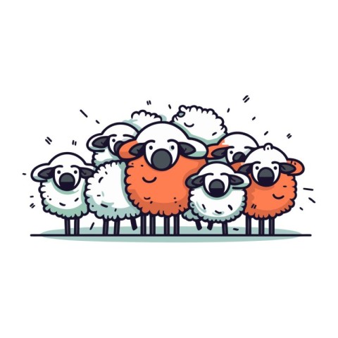 Flock of sheep. Cute cartoon animals. Vector illustration.