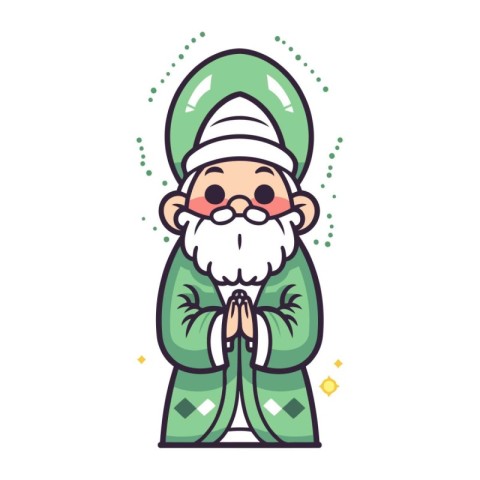 Cute cartoon Santa Claus in a green suit. Vector illustration.