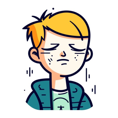 Sad boy with acne on face. Vector illustration in cartoon style.