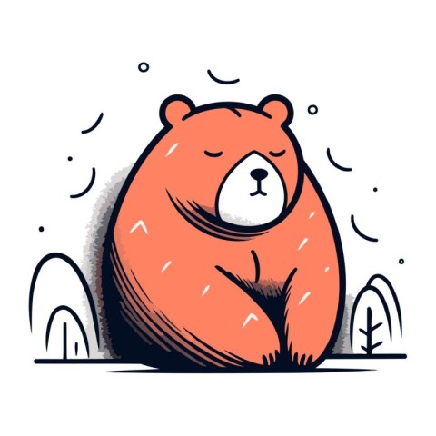 Cute cartoon bear in the forest. Vector illustration for your de