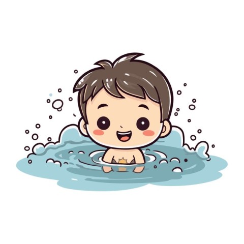 cute little boy taking a bath in the water vector illustration d