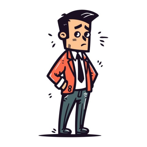 Funny cartoon man in red shirt and tie. Vector illustration.