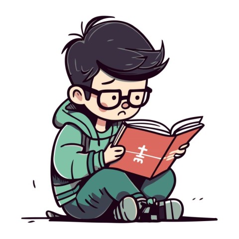 Boy reading a book. Vector illustration of a boy reading a book.