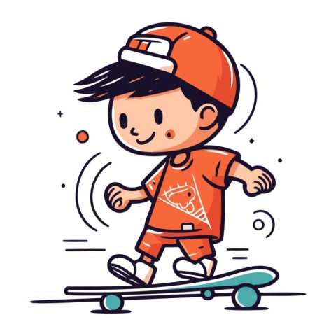 Cute little boy skateboarding. Vector illustration in cartoon st