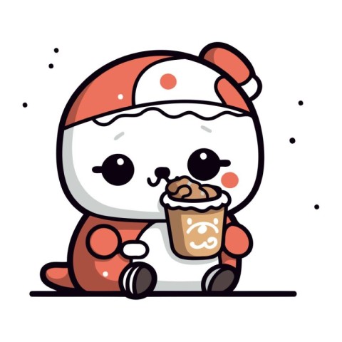 Cute snowman with ice cream in his hand. Vector illustration.