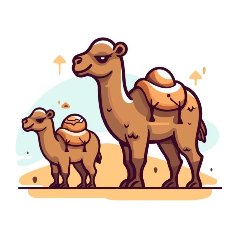 Camel and baby camel. Vector illustration in flat cartoon style.