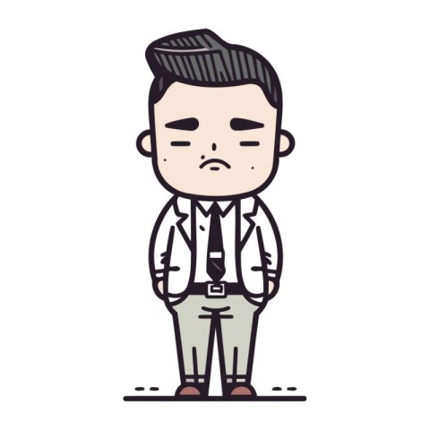 Unhappy man cartoon character. Vector illustration in line art s