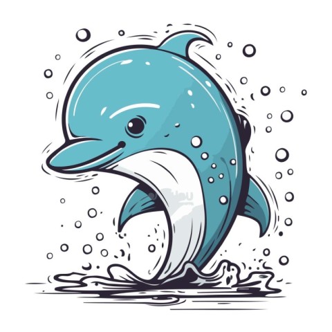 Dolphin jumping out of the water. Hand drawn vector illustration