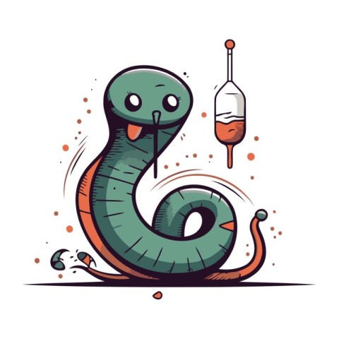 Snake with blood and syringe. Vector illustration in cartoon sty