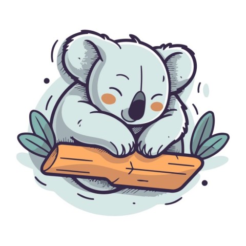 Cute koala sleeping on a log. Vector illustration in cartoon sty