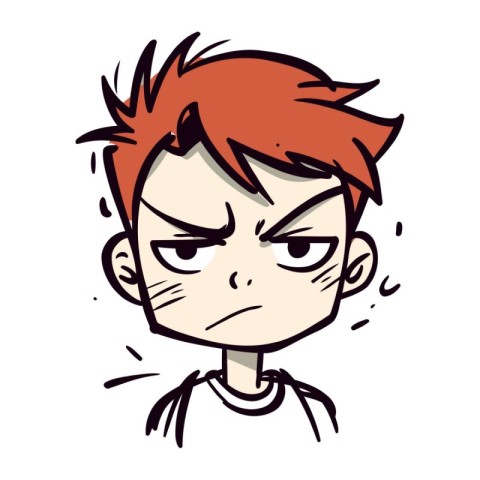 Angry cartoon boy with tear on his face. Vector illustration.