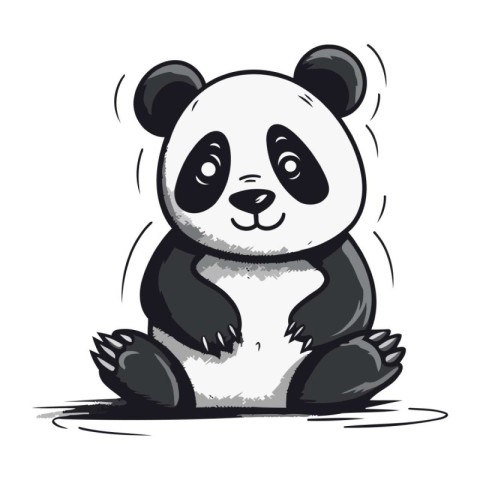 Cute panda sitting on the ground. Cartoon vector illustration.